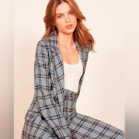 NWT Reformation "Valero" Linen Tartan Plaid Blazer Size S in Calais - Picture 2 of 8